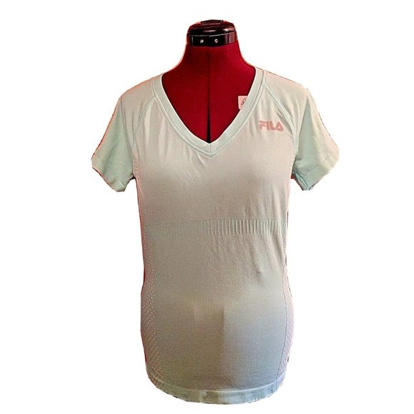 FILA Sport Womens Top Size Large Blue Athletic Short Sleeves V Neck - Picture 1 of 7